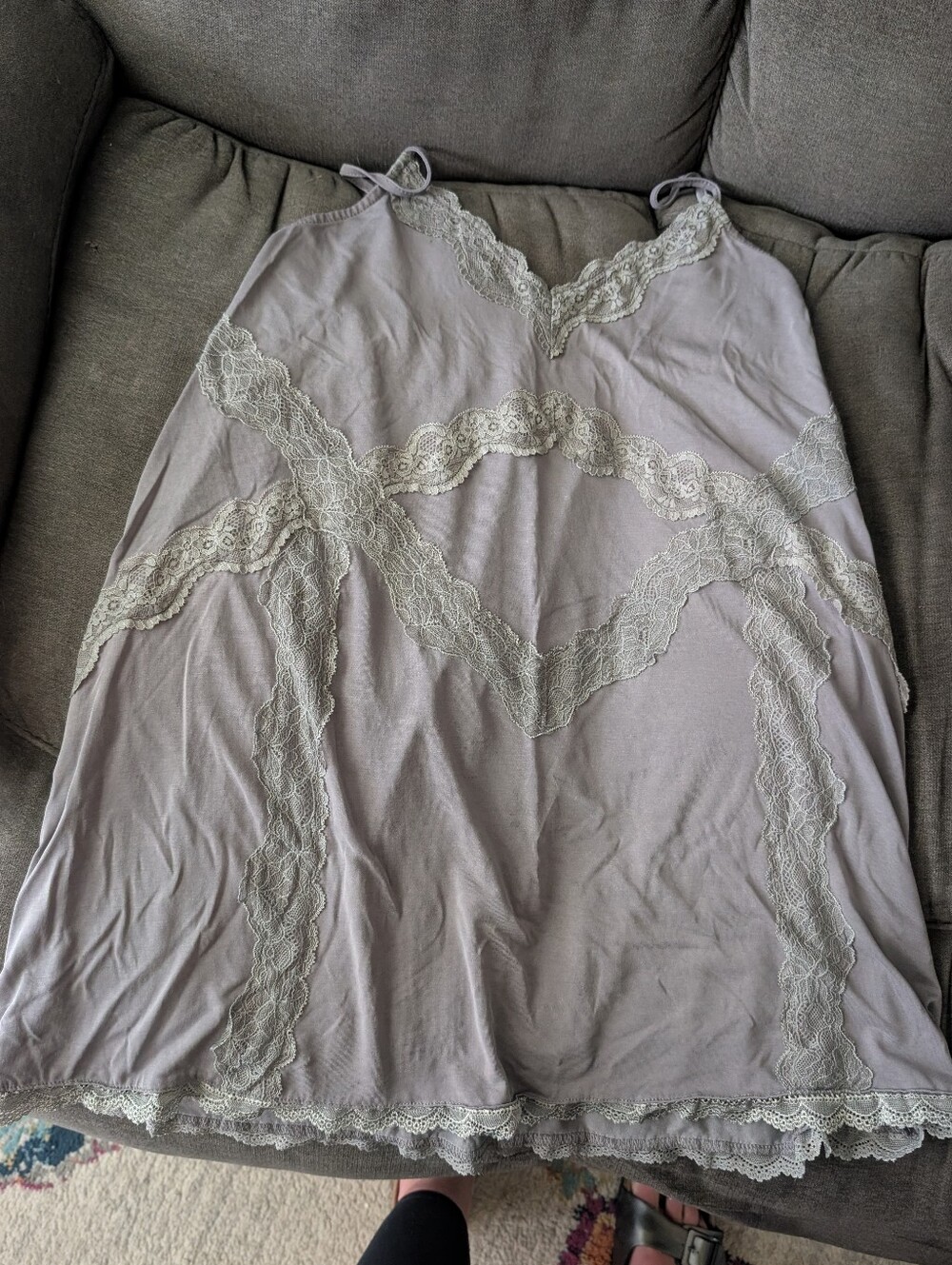 POL Lavender-Gray Lace Trim Satin Slip